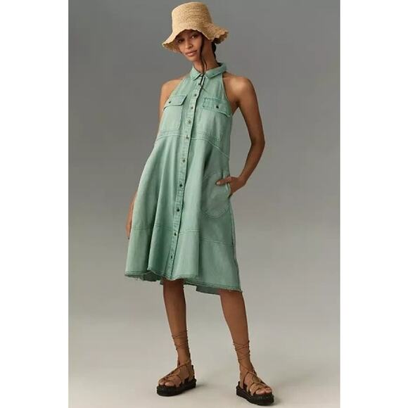 Anthropologie Dresses & Skirts - NWT Anthro Pilcro Sage Green Sleeveless Swing Dress Sz S Racerback 100% Cotton